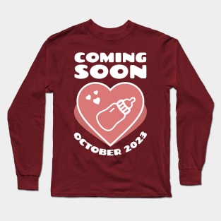Baby Announcement. Feeding Bottle. October 2023 Long Sleeve T-Shirt